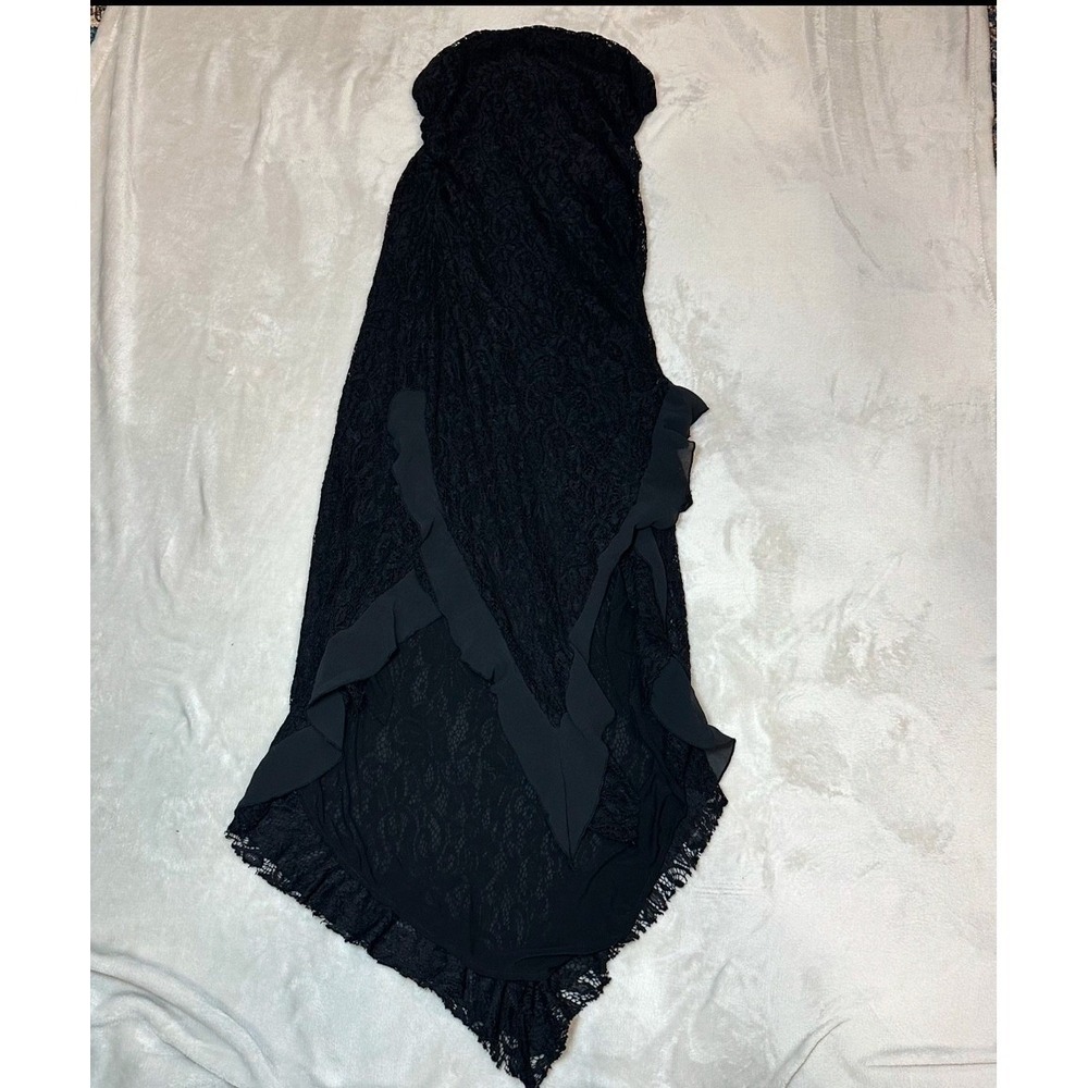 Silence + Noise Black Lace Strapless Handkerchief Maxi Dress Ruffle Hem Womens - Picture 3 of 7